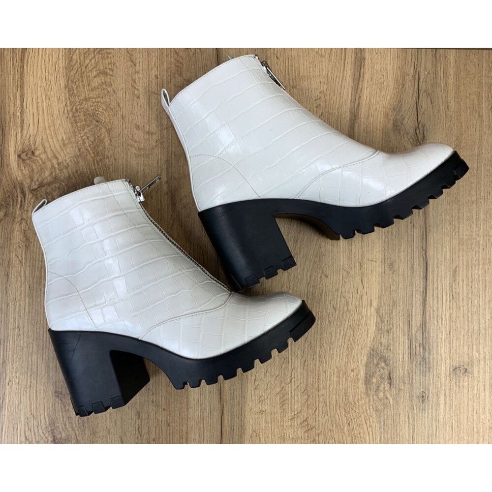 BP Marley White Platform Croc Print Ankle Boots Front Zip Block Heel Size 8.5 M - Picture 13 of 16